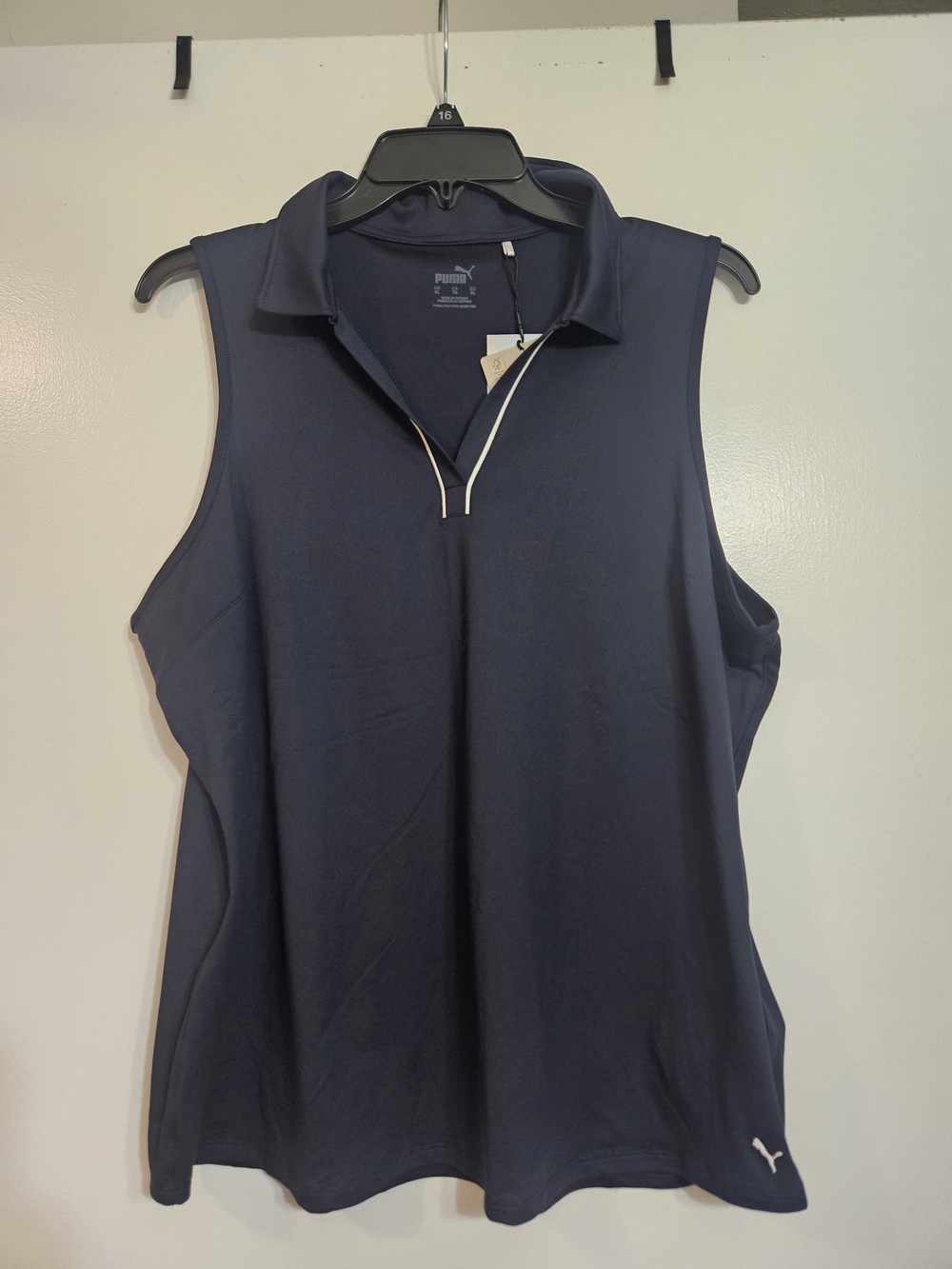 Puma Women’s Sleeveless Polo Tank Top - Navy with White Trim